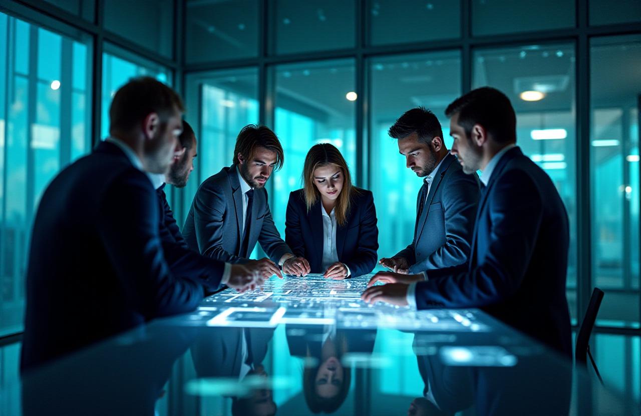 Modern professional team collaborating on digital HR workspace